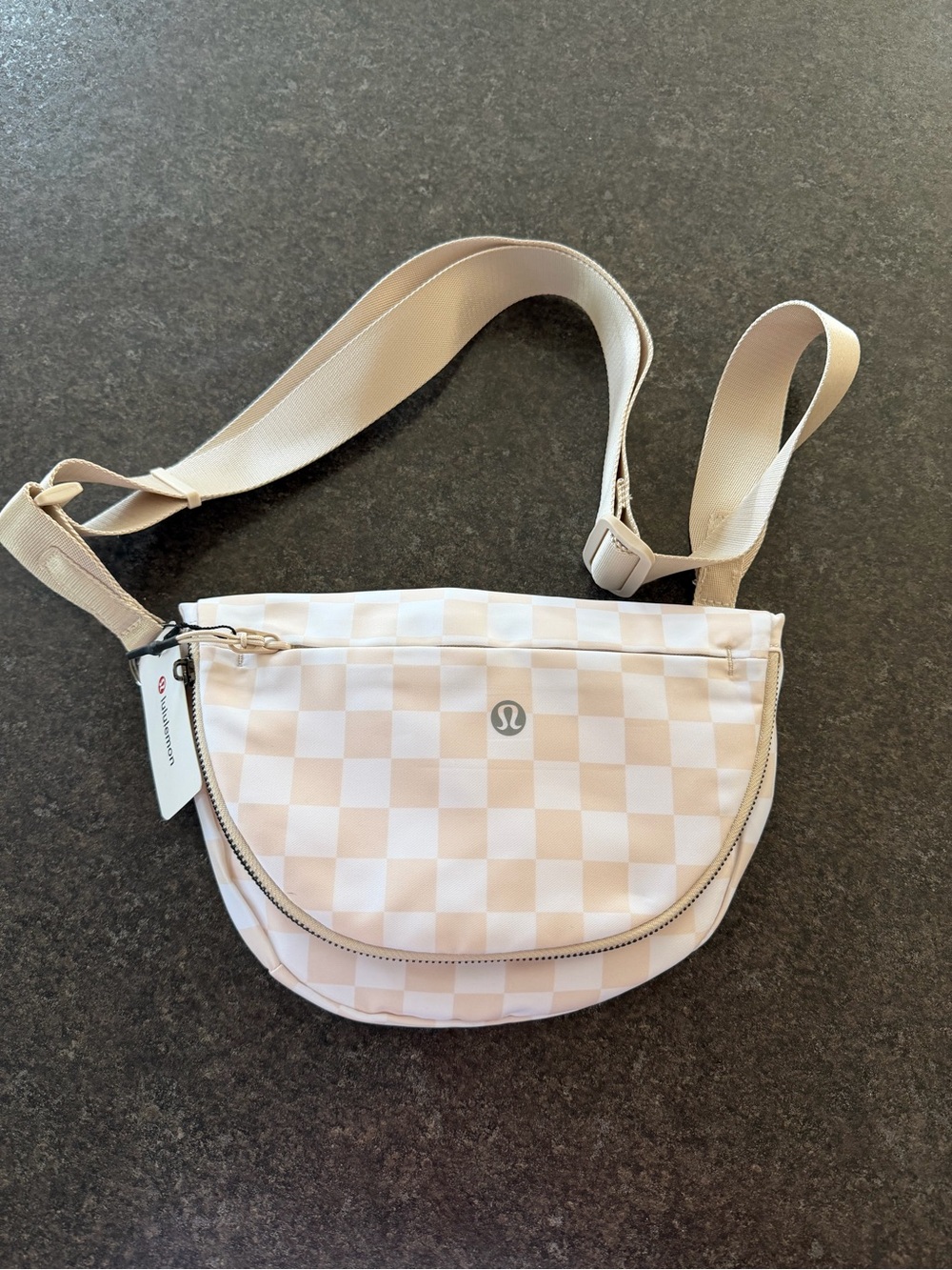 NWT! Checkered Crossbody Bag in Cream/White